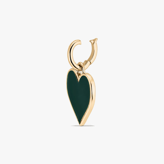 Rhodium-plated sterling silver heart pendant with a deep green inlay, photographed on a white background.