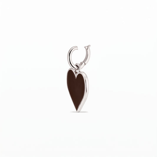 Silver 925 rhodium‑plated heart pendant with a brown enamel center on a white background.
