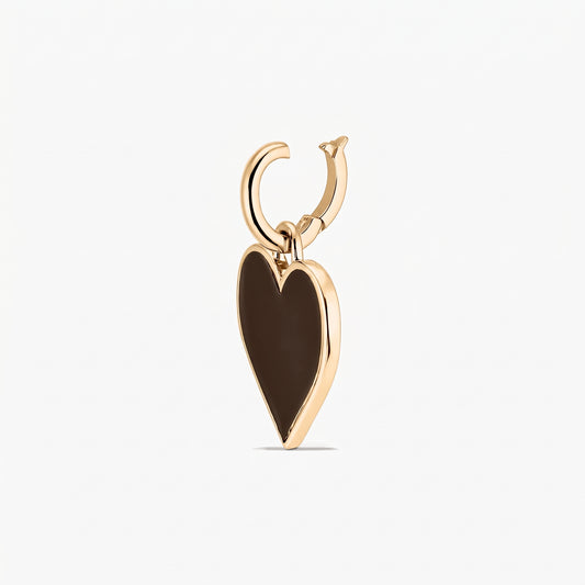 Heart-shaped brown pendant charm with a polished metal frame and hoop bail, isolated on a white background.