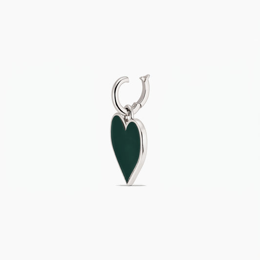 Rhodium‑plated sterling silver heart pendant with a dark green inlay, isolated on a white background.