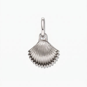 Rhodium-plated 925 sterling silver shell pendant charm, centered on a white background.