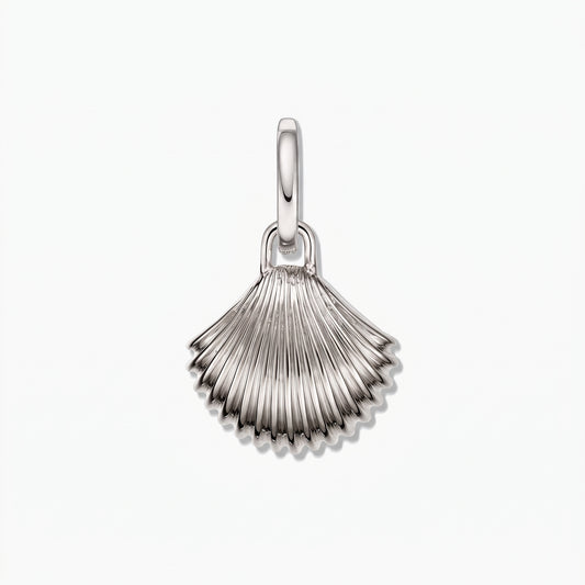 Rhodium-plated 925 sterling silver shell pendant charm, centered on a white background.