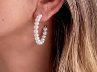 Cercei din argint Golden Pearl Hoops - Perle naturale