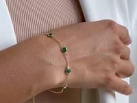 Brățară din argint Birthstone Golden May - Onix Verde