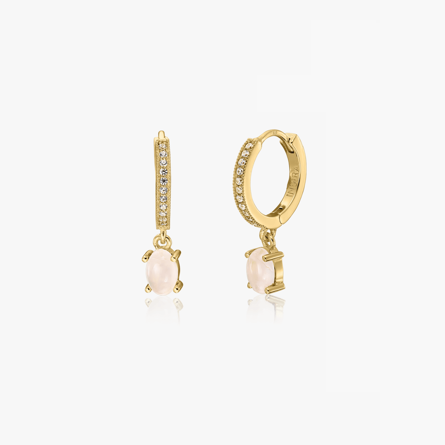 Cercei din Argint Golden Gem Huggies - Cuart Roz - Indira