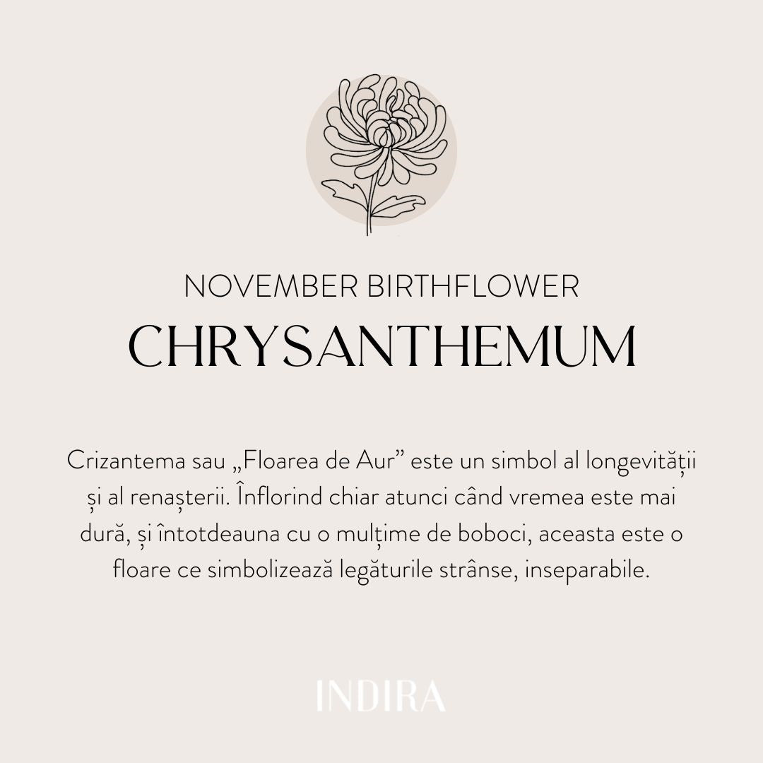 Pandantiv din aur alb Birth Flower - November Chrysanthemum