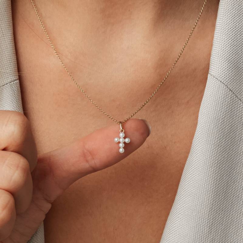Pandantiv din aur Pearl Cross - Perle Naturale