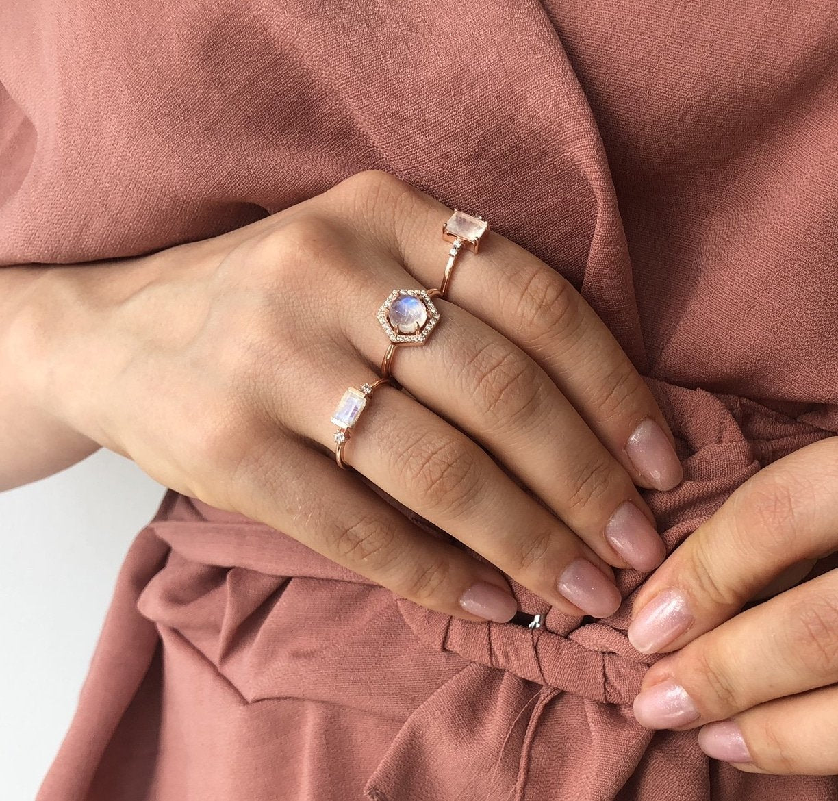 Inel din argint Eva Rose Gold - Piatra lunii, Zirconiu