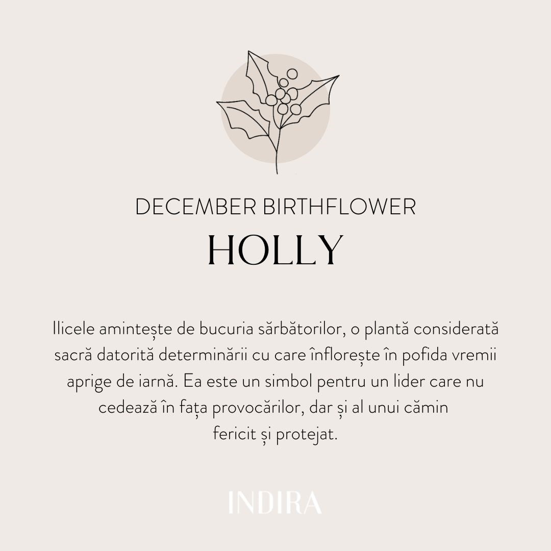 Pandantiv din aur alb Birth Flower - December Holly